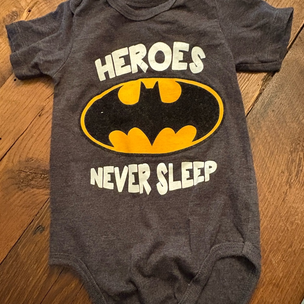 Batman 'Heroes Never Sleep' Baby Onesie - Charcoal with Yellow Logo